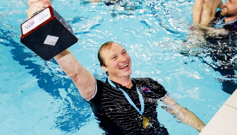 Vjekoslav Kobešćak celebrates water polo victory